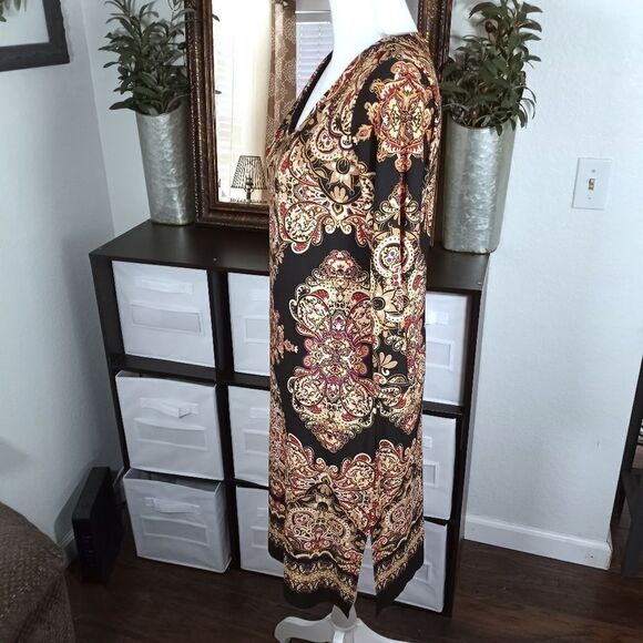 I.N.C INTERNATIONAL CONCEPTS BLACK, GOLD & BURGUNDY DRESS SZ.S EUC - Picture 3 of 7